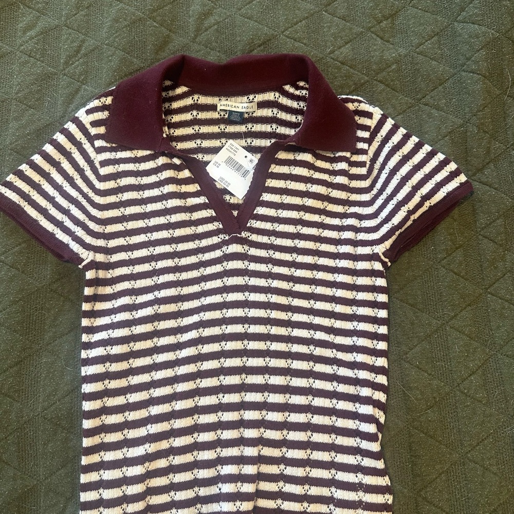 American Eagle Outfitters Girls' Maroon and White Striped Polo